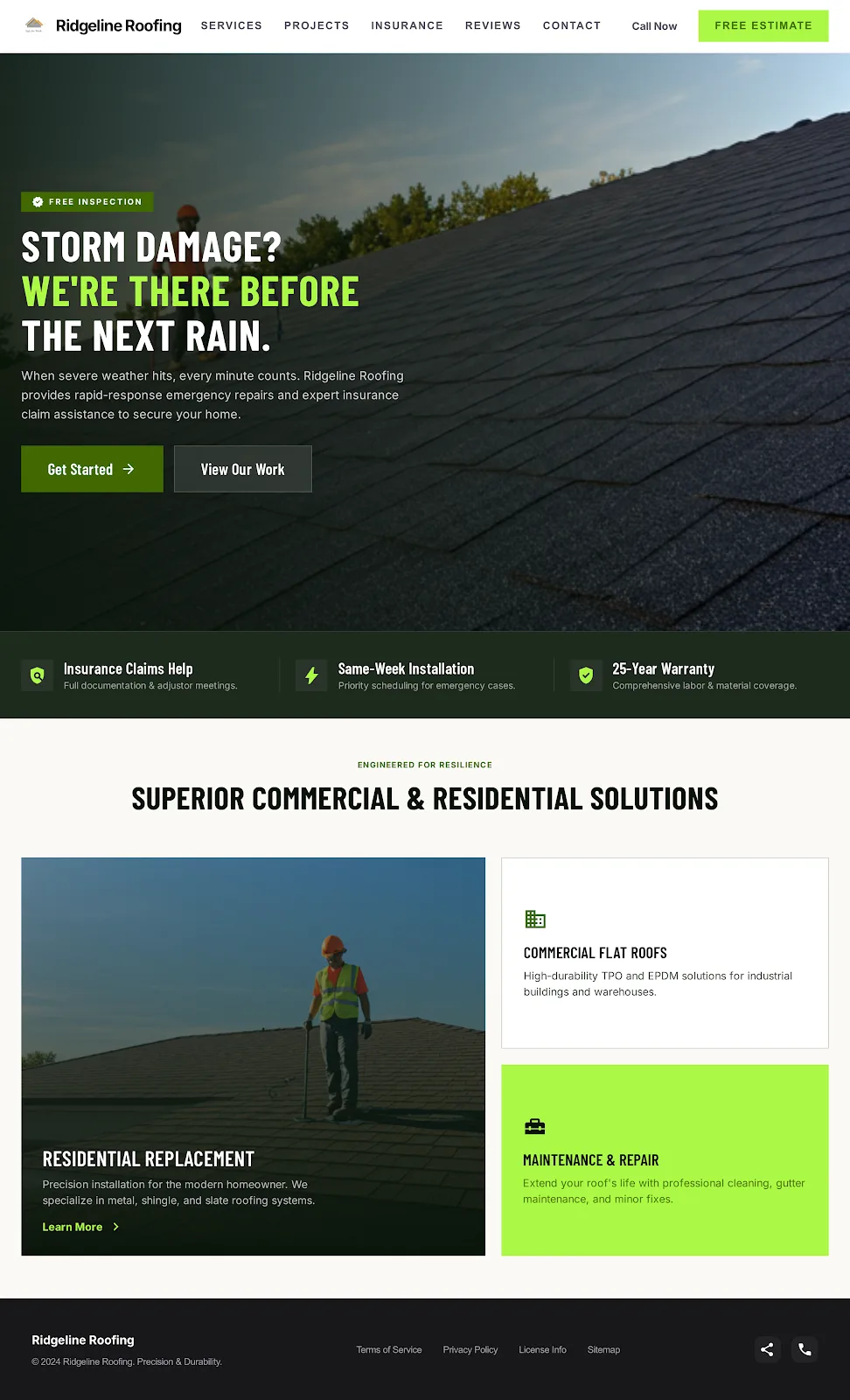 Ridgeline Roofing — example exterior-trade site design